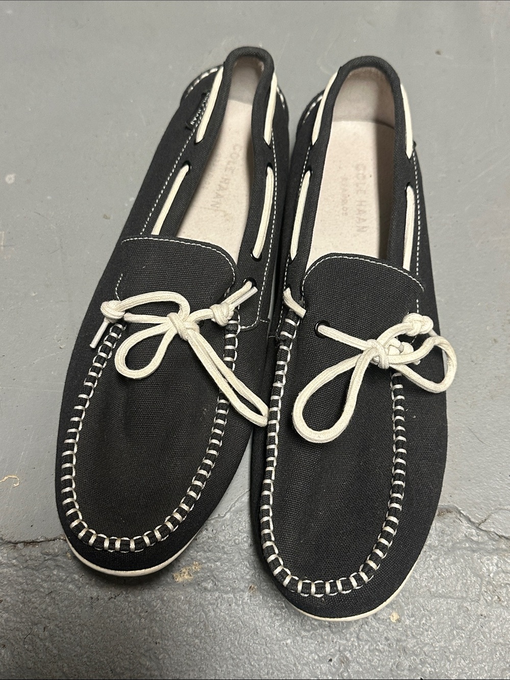 Cole Haan Boat Moccasin Loafers for Men - Black with White Trim